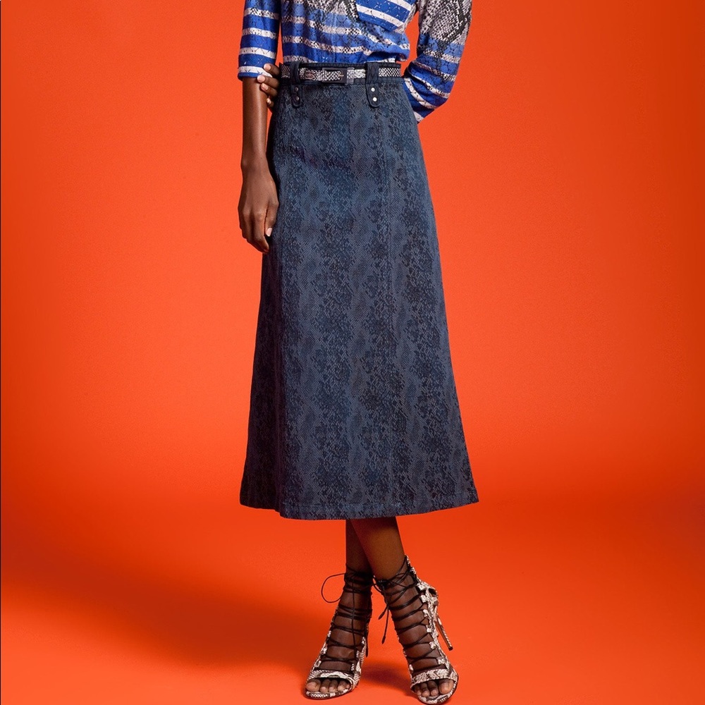 Tracy Reese, denim, snakeskin, maxi skirt, 8
